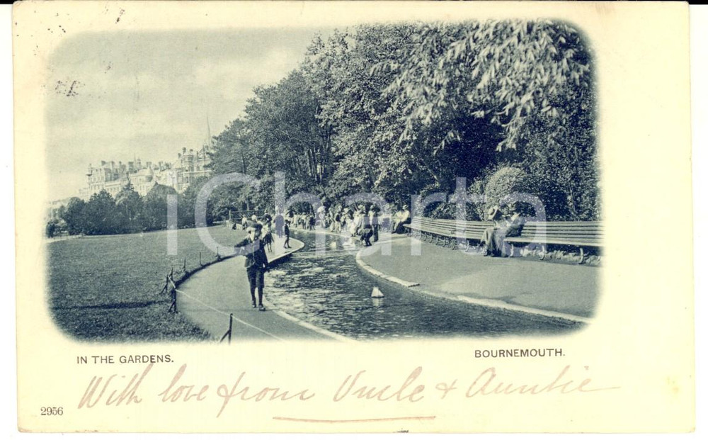 Cartolina originale da collezione 1902 BOURNEMOUTH UK People at the gardens VINTAGE postcard ANIMATED 1