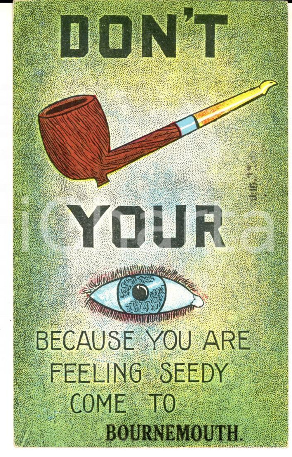 Cartolina originale da collezione 1910 ca BOURNEMOUTH UK Don t smoke your eye VINTAGE postcard 1