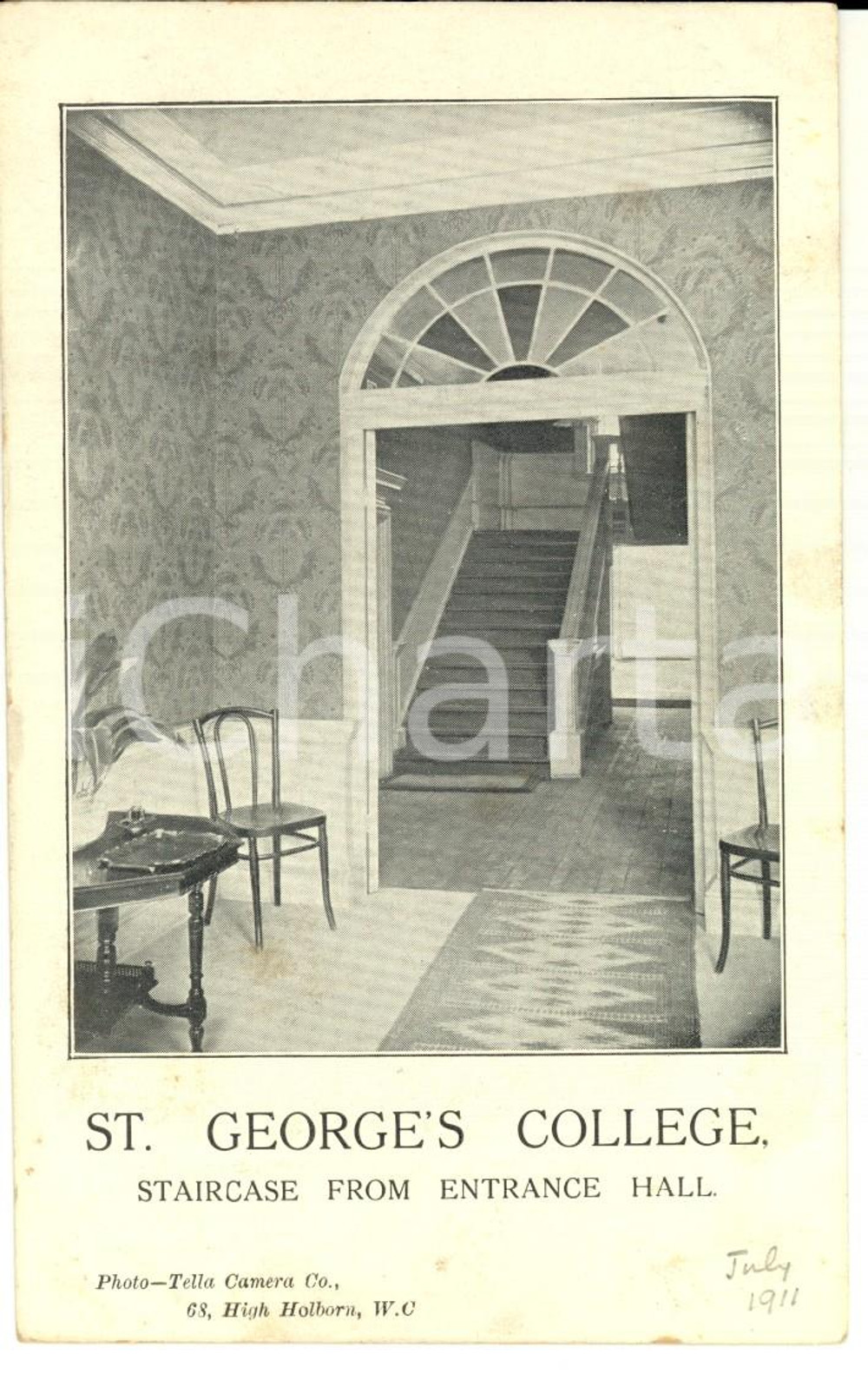 1911 ST GEORGE'S College WEYBRIDGE (UK) PStaircase from entrance hall *Postcard