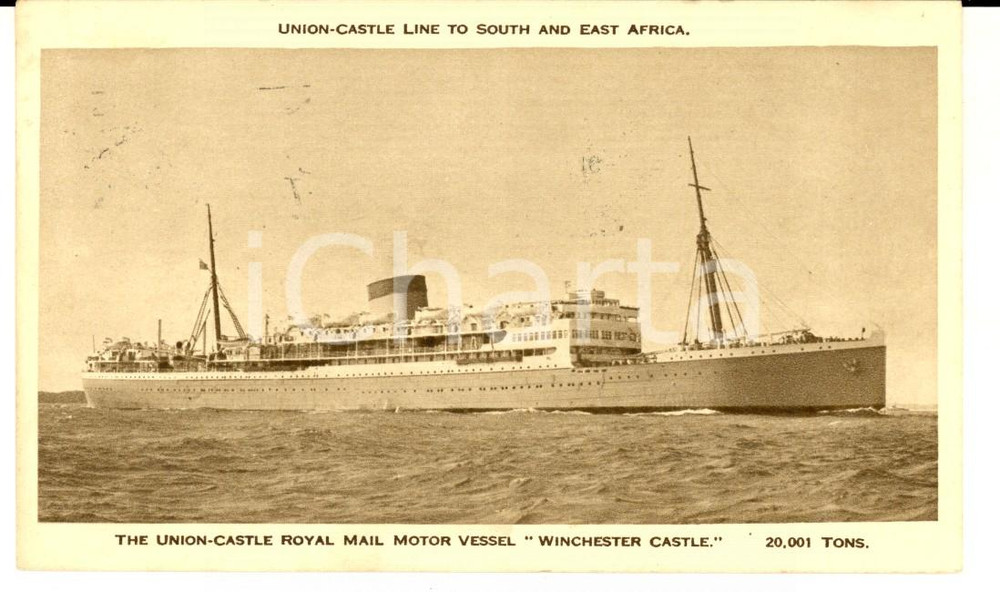 Cartolina originale da collezione 1957 AFRICA UNIONCASTEL LINE Mail Motor Vessel WINCHESTER CASTLE Postcard 1