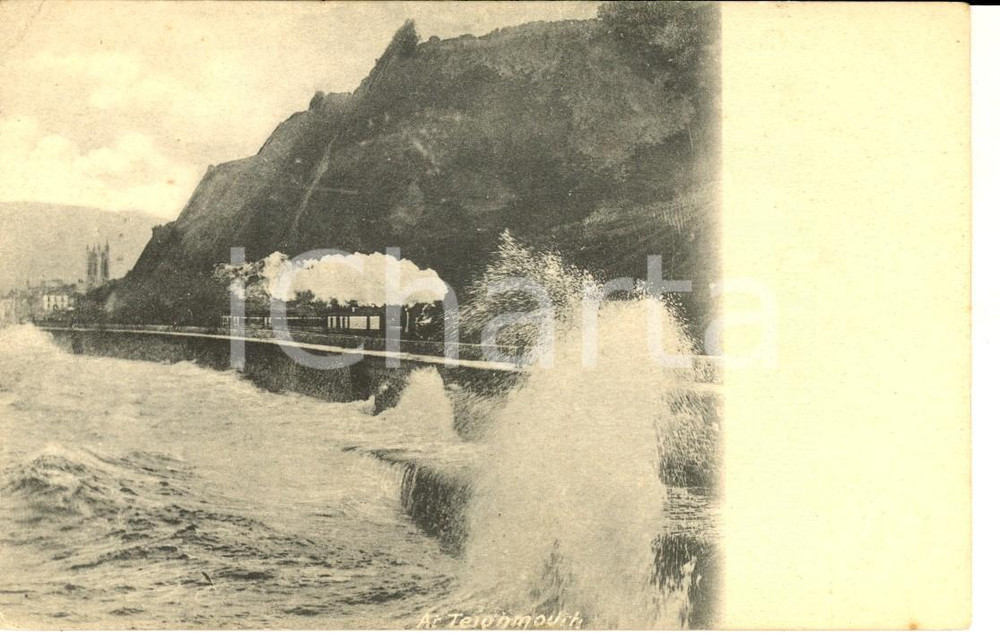 Cartolina originale da collezione 1910 ca TEIGNMOUTH UK Passaggio di un treno lungo il mare Cartolina 1