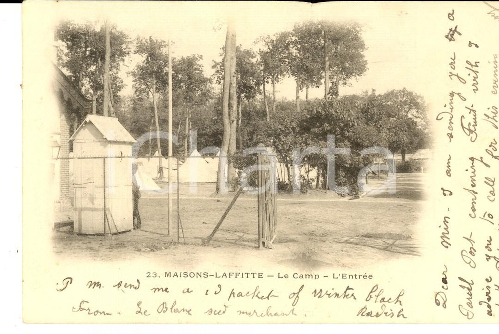 Cartolina originale da collezione 1904 MAISONSLAFFITTE F Le Camp  L entrÃ©e VINTAGE postcard 1