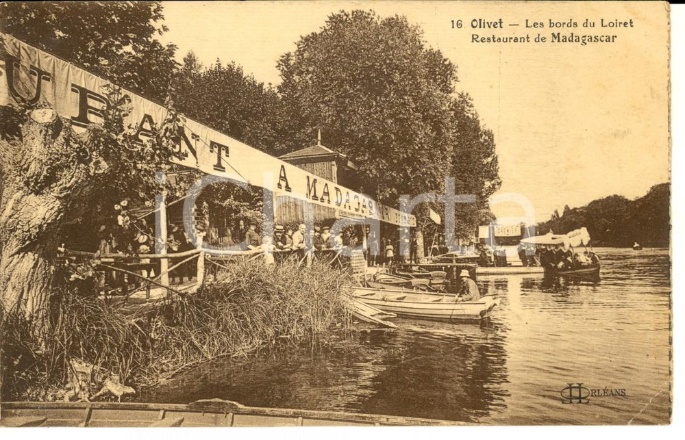 Cartolina originale da collezione 1910 ca OLIVET LOIRET, F Restaurant MADAGASCAR Carte postale ANIMEE 1
