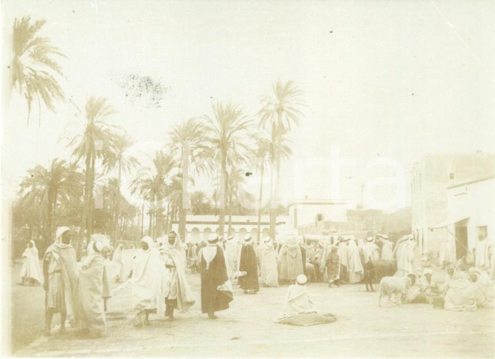 Fotografia d epoca originale 1894 LAGHOUAT ALGERIE Mercato affollato in Place des Chameaux Foto cm 11 x 8 1