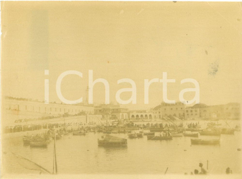 Fotografia d epoca originale 1894 ALGER ALGERIE Barche in rada al porto Fotografia cm 17 x 13 1