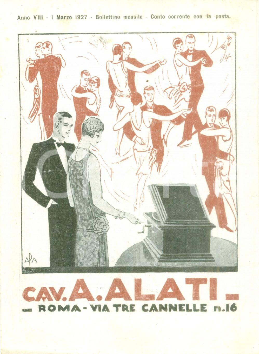Materiale pubblicitario d’epoca Marzo 1927 ROMA Ditta Cav. ALATI Dischi operette Listino mensile ILLUSTRATO 1