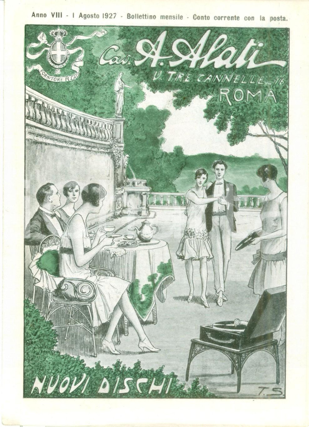 Materiale pubblicitario d’epoca Agosto 1927 ROMA Ditta Cav. ALATI Dischi celebritÃ  Listino mensile ILLUSTRATO 1
