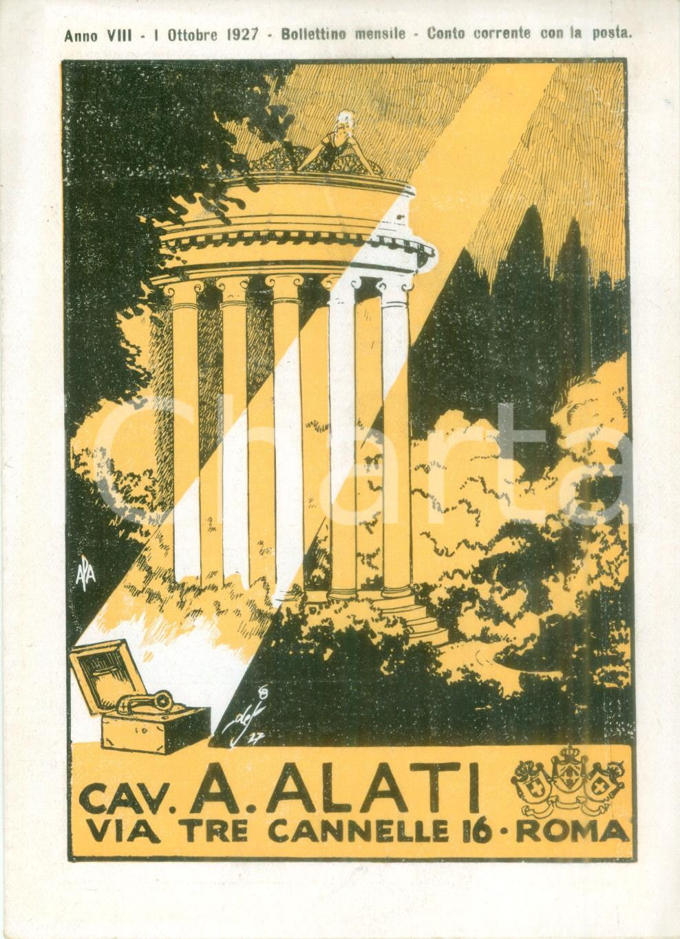Materiale pubblicitario d’epoca Ottobre 1927 ROMA Ditta Cav. ALATI Dane moderne Listino mensile ILLUSTRATO 1