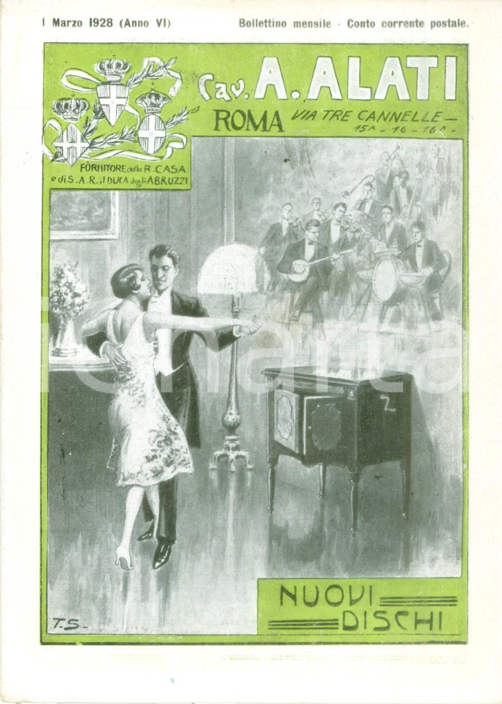 Materiale pubblicitario d’epoca Marzo 1928 ROMA Ditta Cav. ALATI Canzoni romane Listino mensile ILLUSTRATO 1