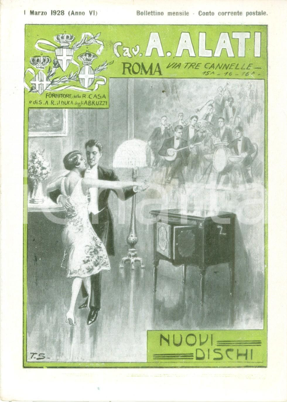 Materiale pubblicitario d’epoca Marzo 1928 ROMA Ditta Cav. ALATI Canzoni romane Listino mensile ILLUSTRATO 1