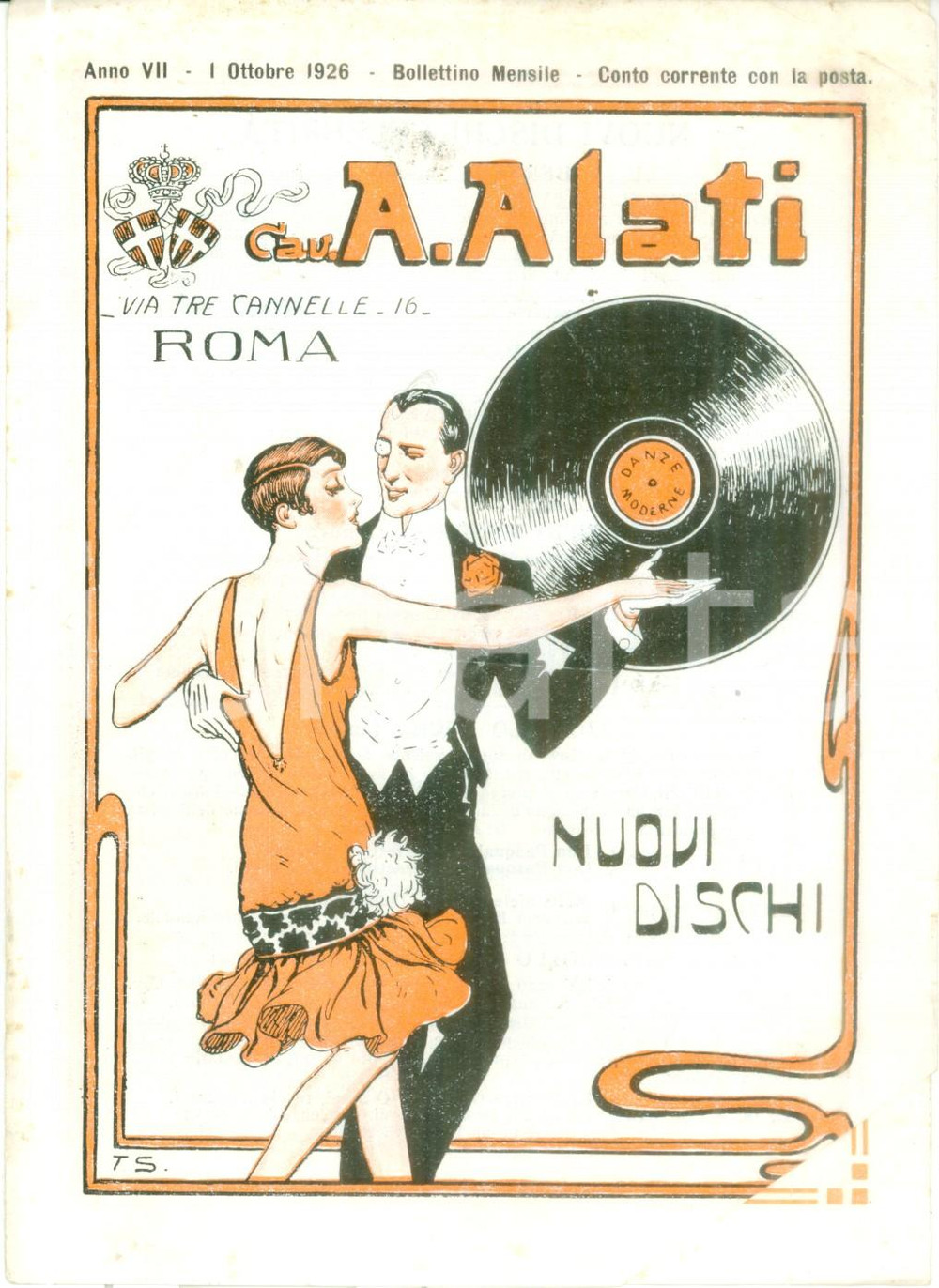 Materiale pubblicitario d’epoca Ottobre 1926 ROMA Ditta Cav. ALATI Nuovi dischi Listino mensile ILLUSTRATO 1