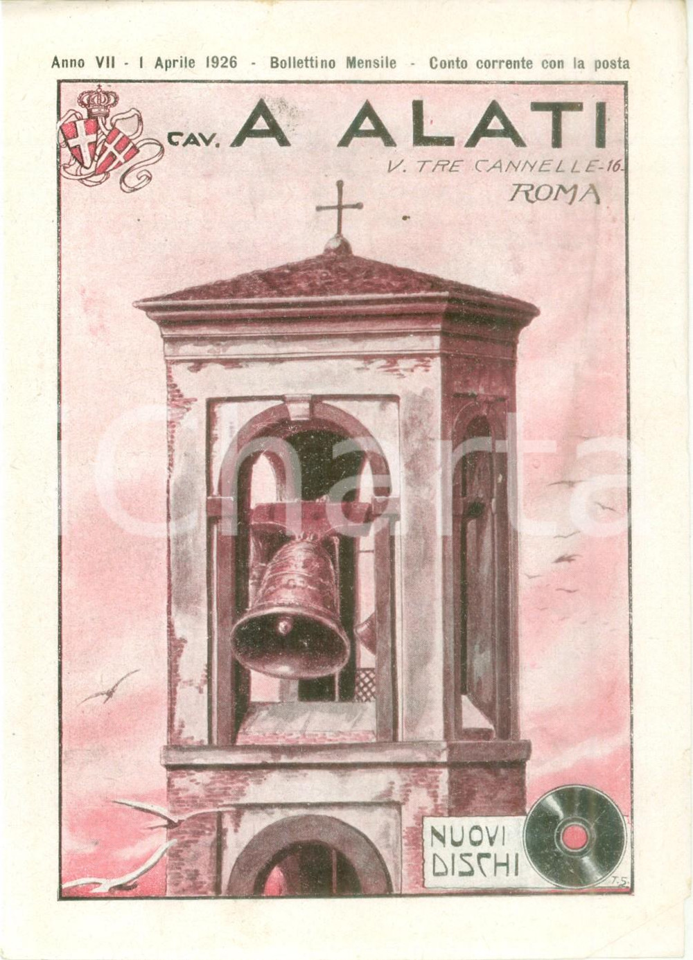 Materiale pubblicitario d’epoca Aprile 1926 ROMA Ditta Cav. ALATI Nuovi dischi Listino mensile ILLUSTRATO 1