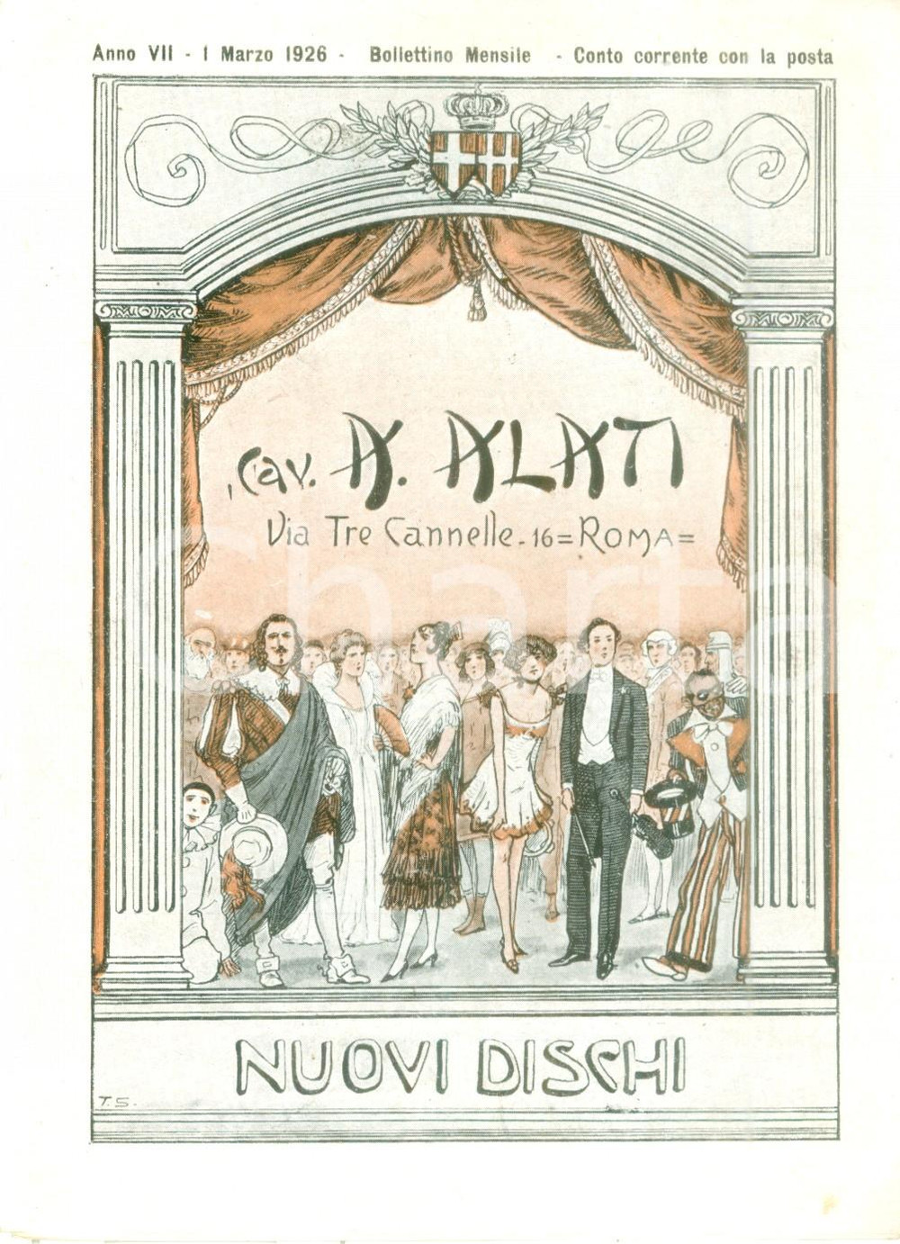 Materiale pubblicitario d’epoca Marzo 1926 ROMA Ditta Cav. ALATI Nuovi dischi Listino mensile ILLUSTRATO 1