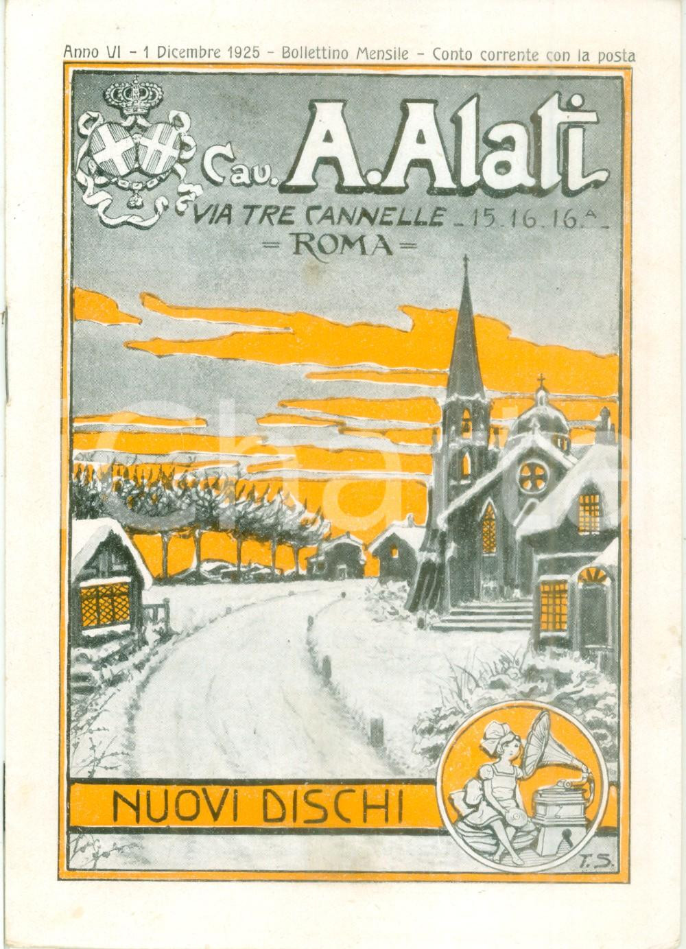 Materiale pubblicitario d’epoca Dicembre 1925 ROMA Ditta Cav. ALATI Nuovi dischi Listino mensile ILLUSTRATO 1