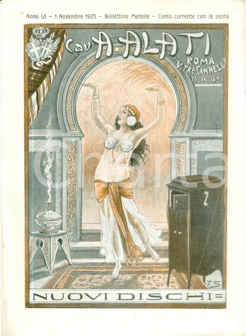 Materiale pubblicitario d’epoca Novembre 1925 ROMA Ditta Cav. ALATI Nuovi dischi Listino mensile ILLUSTRATO 1