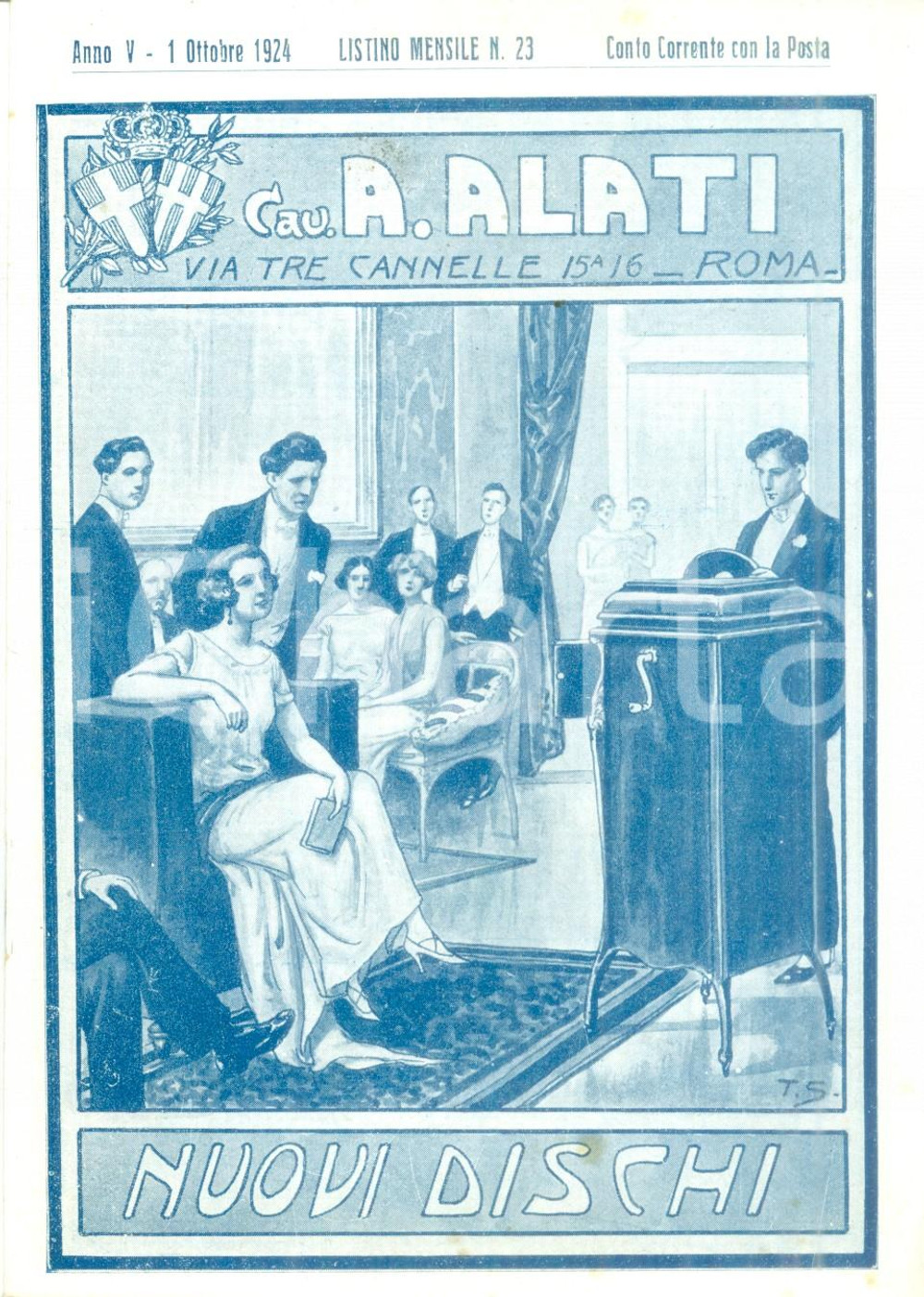 Materiale pubblicitario d’epoca Ottobre 1924 ROMA Ditta Cav. ALATI Nuovi dischi Listino mensile ILLUSTRATO 1