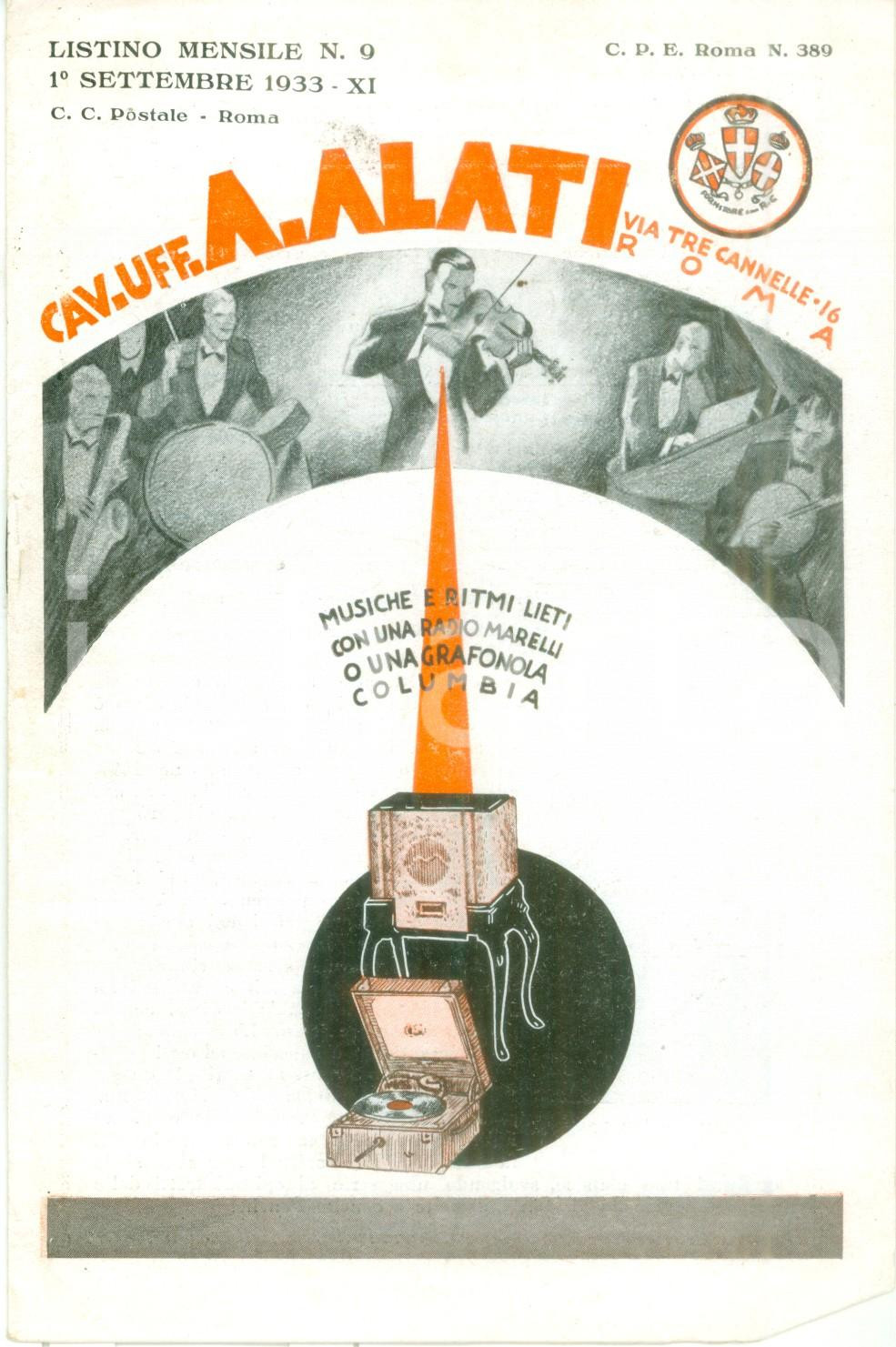 Materiale pubblicitario d’epoca Settembre 1933 ROMA Ditta Cav ALATI Don Chisciotte di STRAUSS Listino ILLUSTRATO 1