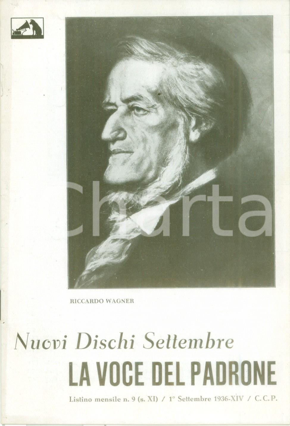 Materiale pubblicitario d’epoca 1936 LA VOCE DEL PADRONE Nuovi dischi settembre WAGNER Listino ILLUSTRATO 1