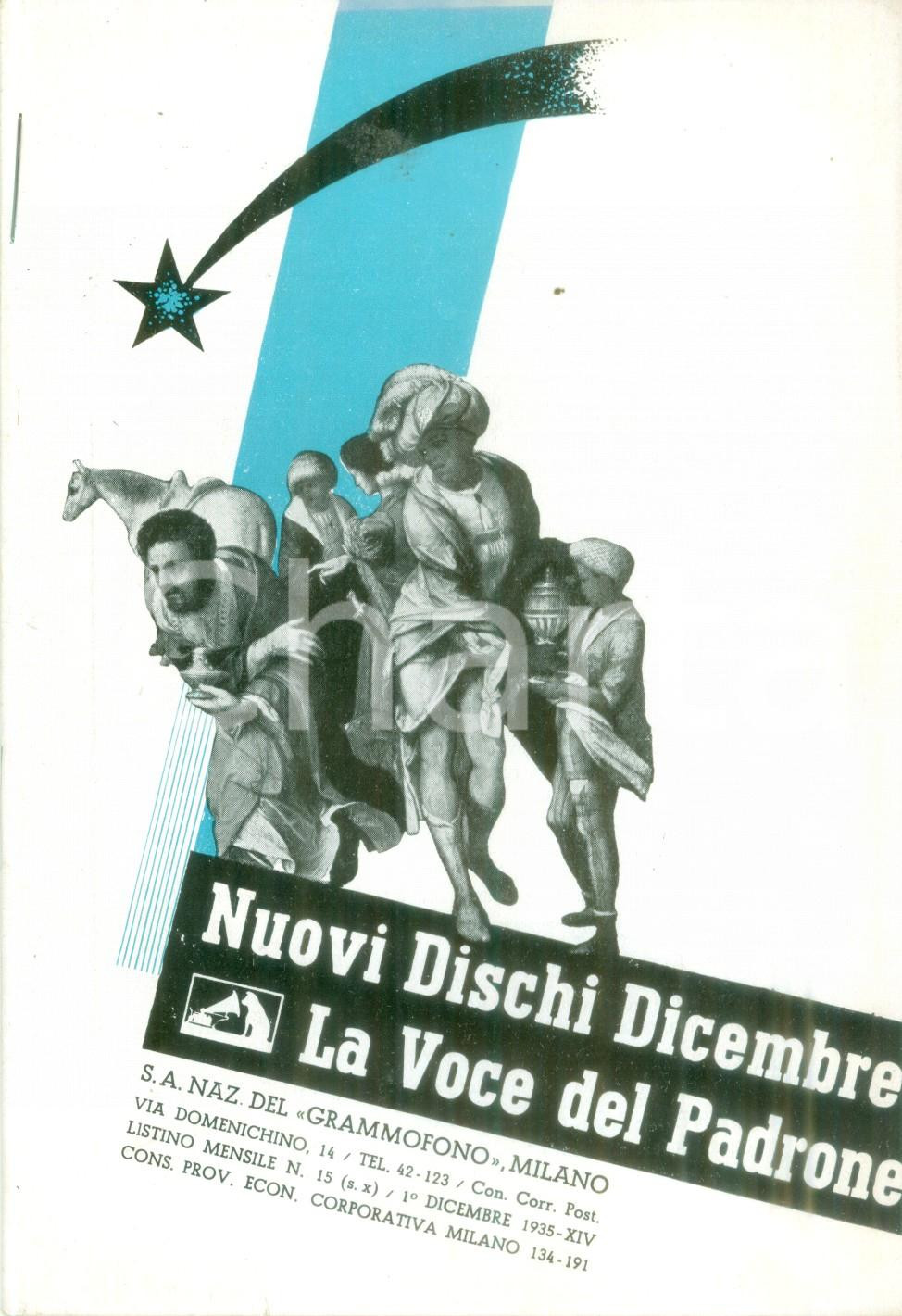 Materiale pubblicitario d’epoca 1935 LA VOCE DEL PADRONE Nuovi dischi canzoni dicembre Listino ILLUSTRATO 1