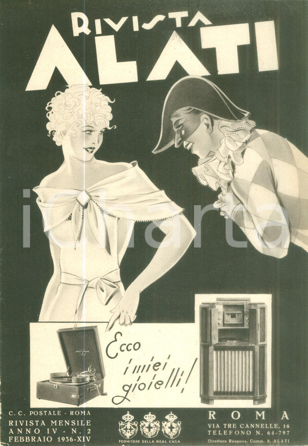 Giornale, rivista storica Febbraio 1936 Rivista ALATI Canzoni Claudia MUZIO Rivista musicale ILLUSTRATA 1