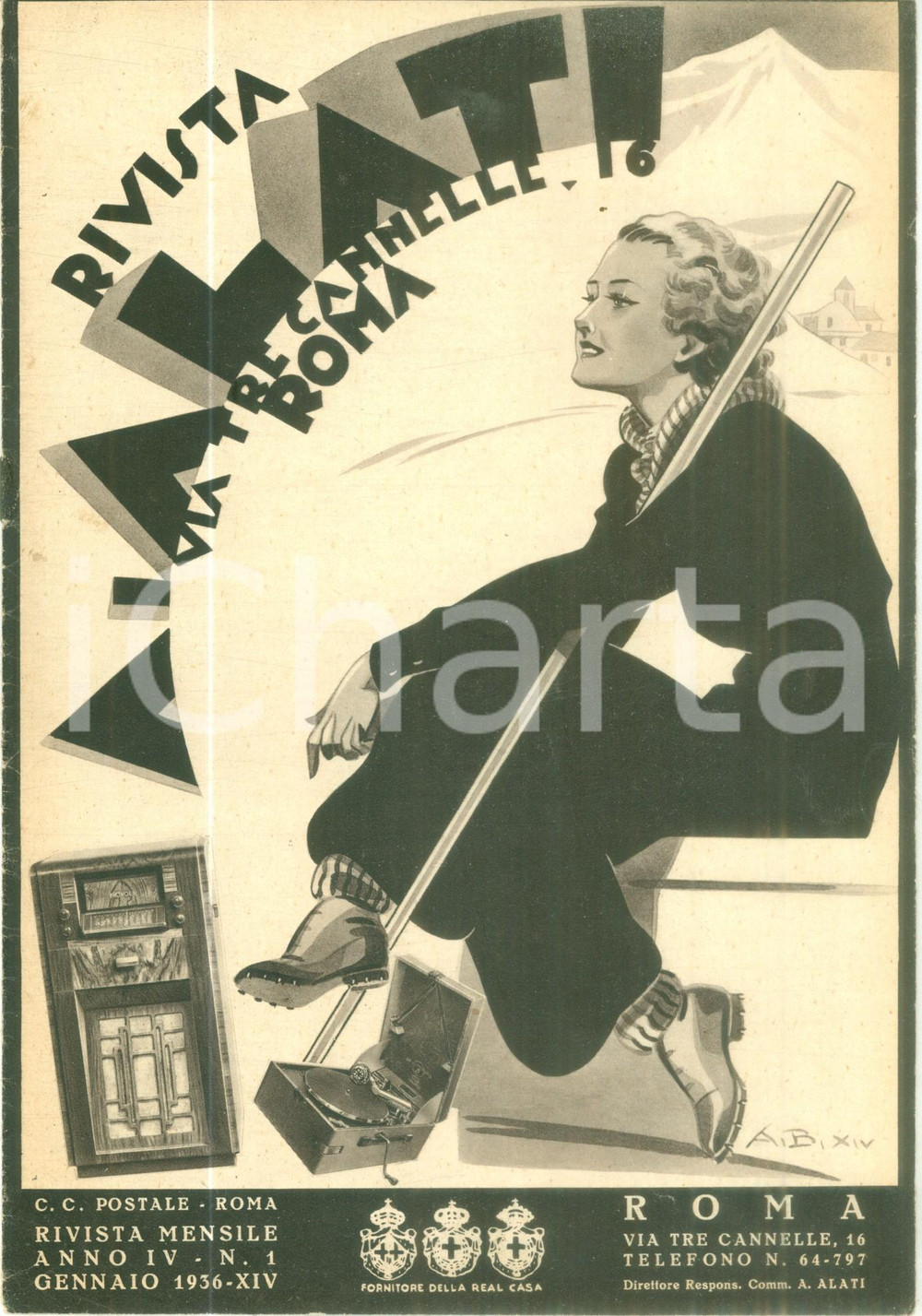 Giornale, rivista storica Gennaio 1936 Rivista ALATI Dischi grafonole COLUMBIA Rivista musicale ILLUSTRATA 1