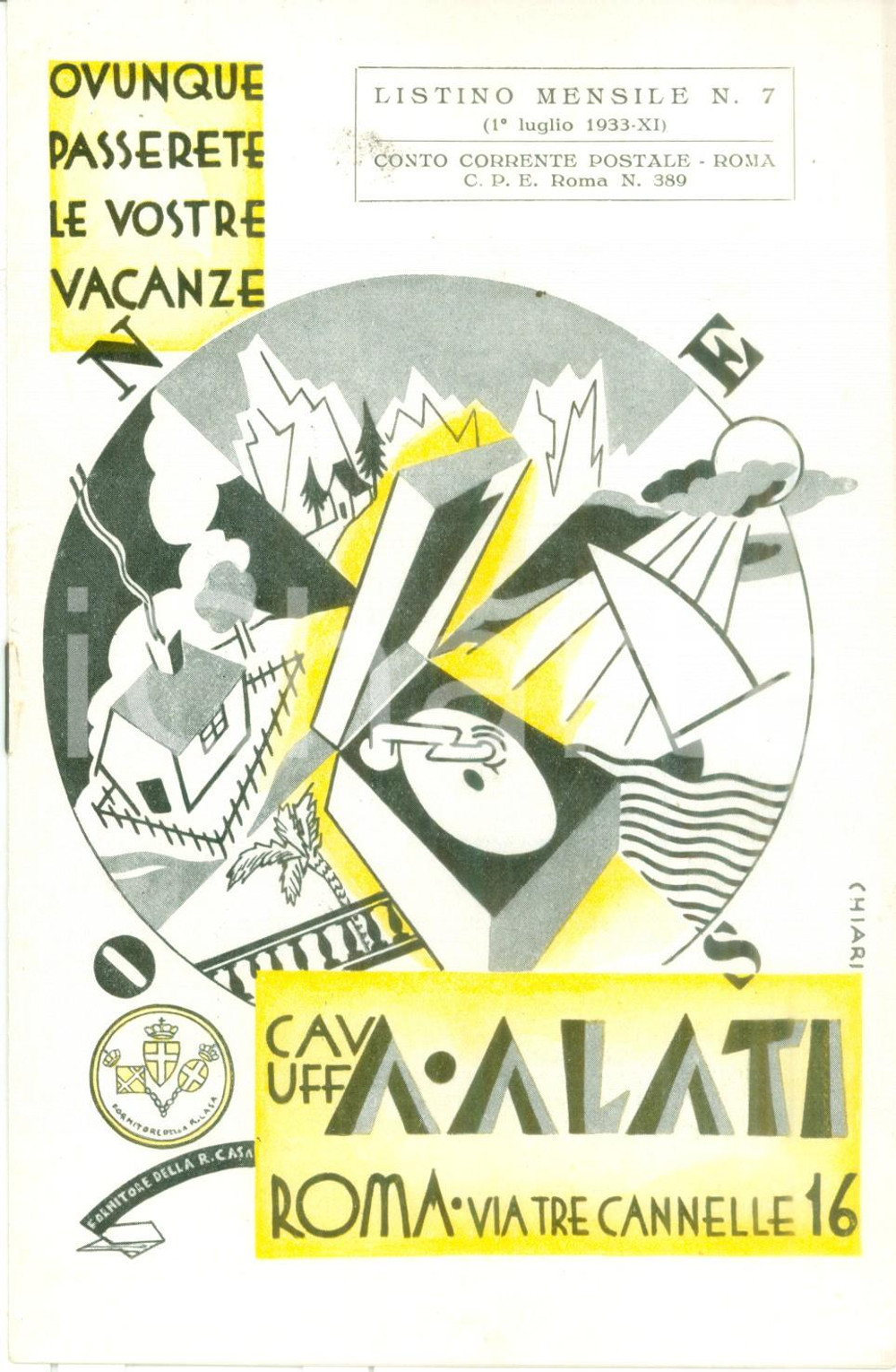 Materiale pubblicitario d’epoca Luglio 1933 ROMA Ditta ALATI Danza delle Libellule Listino mensile ILLUSTRATO 1