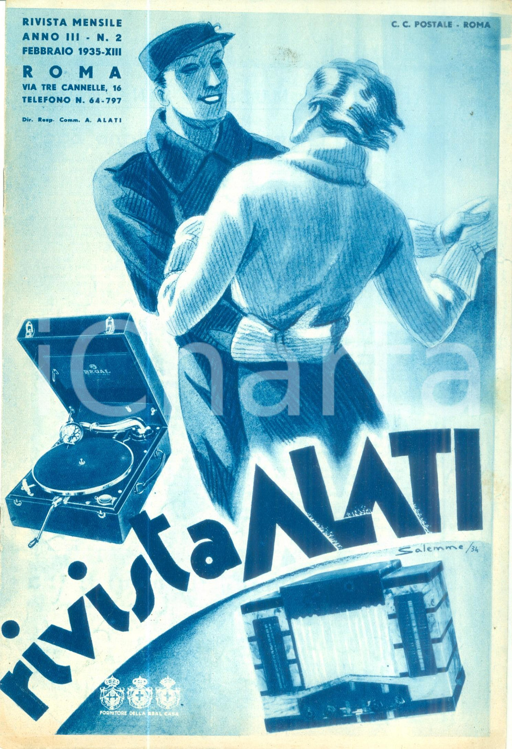 Giornale, rivista storica Febbraio 1935 Rivista ALATI Carnevale dischi COLUMBIA Rivista ILLUSTRATA 1