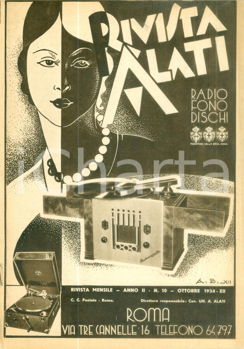 Giornale, rivista storica Ottobre 1934 Rivista ALATI Apparecchi Columbia Radio MARELLI Rivista ILLUSTRATA 1