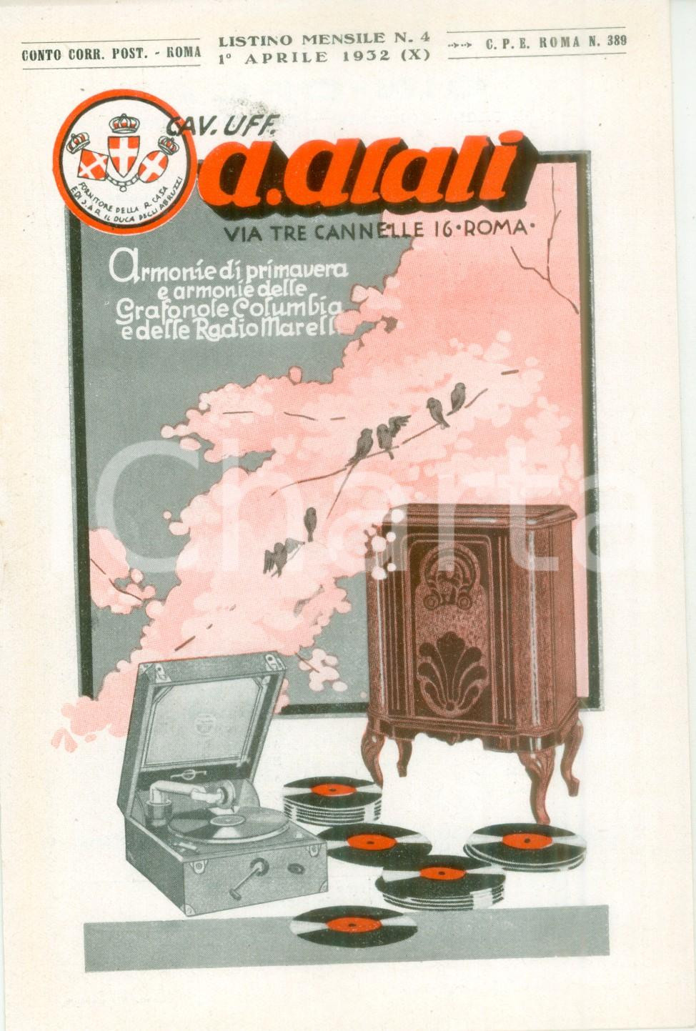 Materiale pubblicitario d’epoca Aprile 1932 ROMA Ditta Cav ALATI Novità della canzone Listino mensile ILLUSTRATO 1