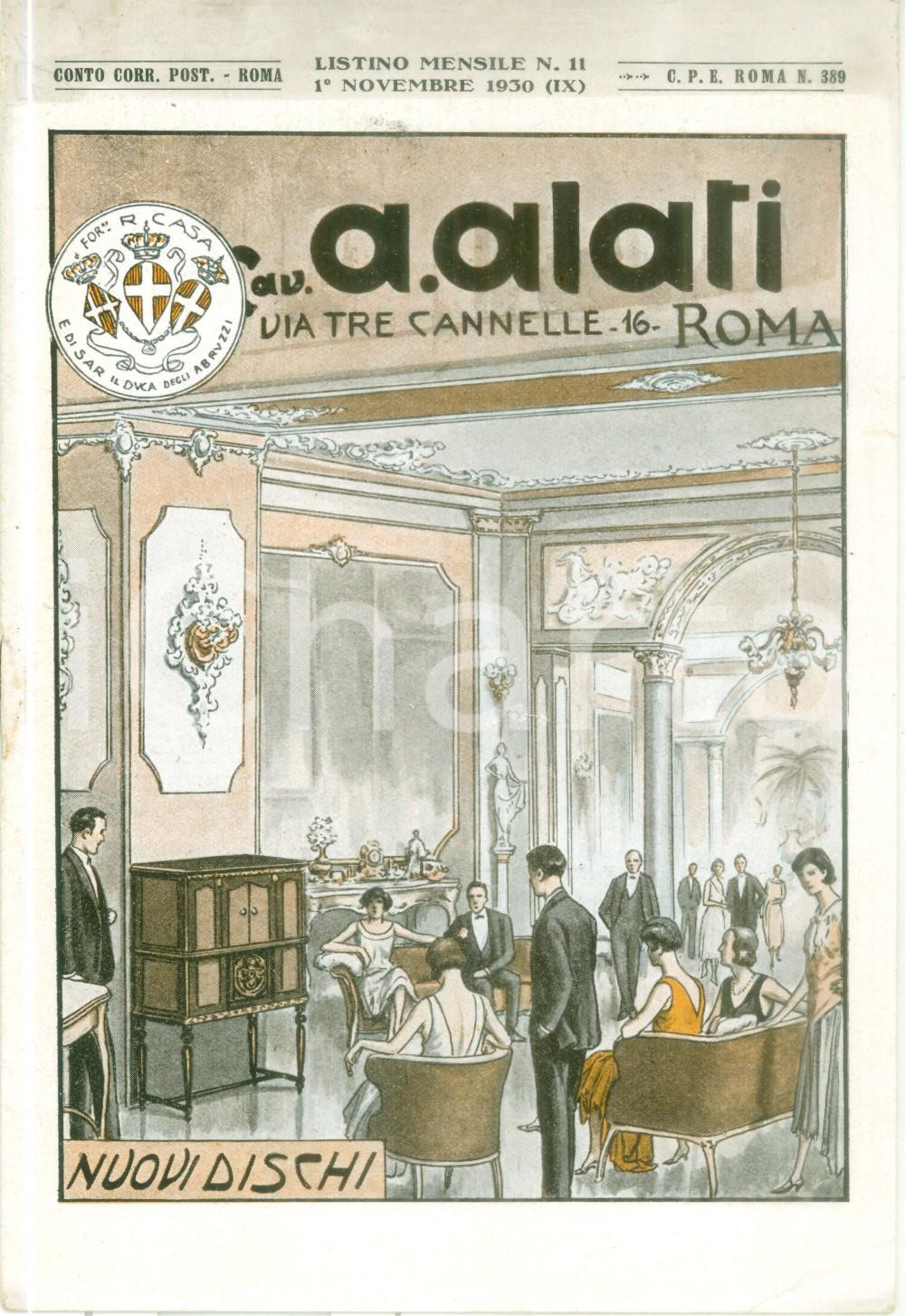 Materiale pubblicitario d’epoca Novembre 1930 ROMA Ditta Cav. ALATI Fonografo Il Chiliofono Listino ILLUSTRATO 1