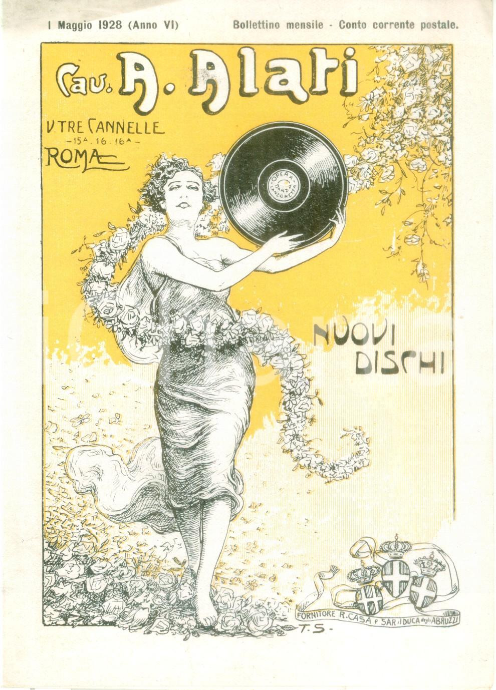Materiale pubblicitario d’epoca Maggio 1928 ROMA Ditta Cav. ALATI Nuovi dischi Listino mensile ILLUSTRATO 1
