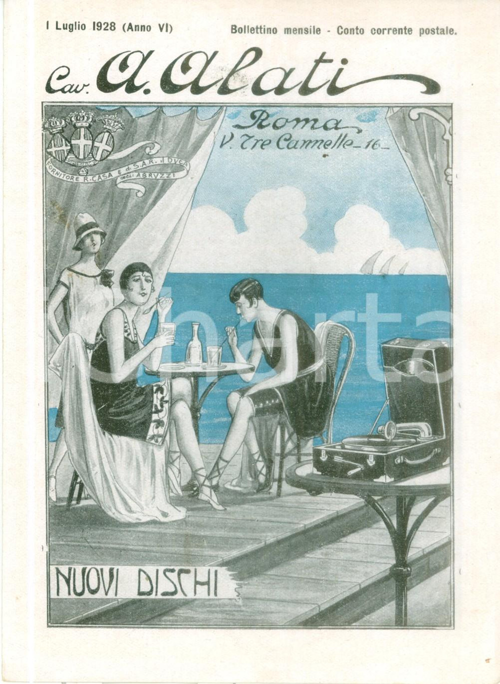 Materiale pubblicitario d’epoca Luglio 1928 ROMA Ditta Cav. ALATI Nuovi dischi Listino mensile ILLUSTRATO 1