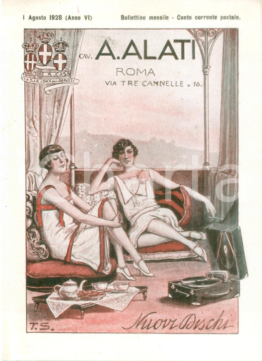 Materiale pubblicitario d’epoca Agosto 1928 ROMA Ditta Cav. ALATI Nuovi dischi Listino mensile ILLUSTRATO 1