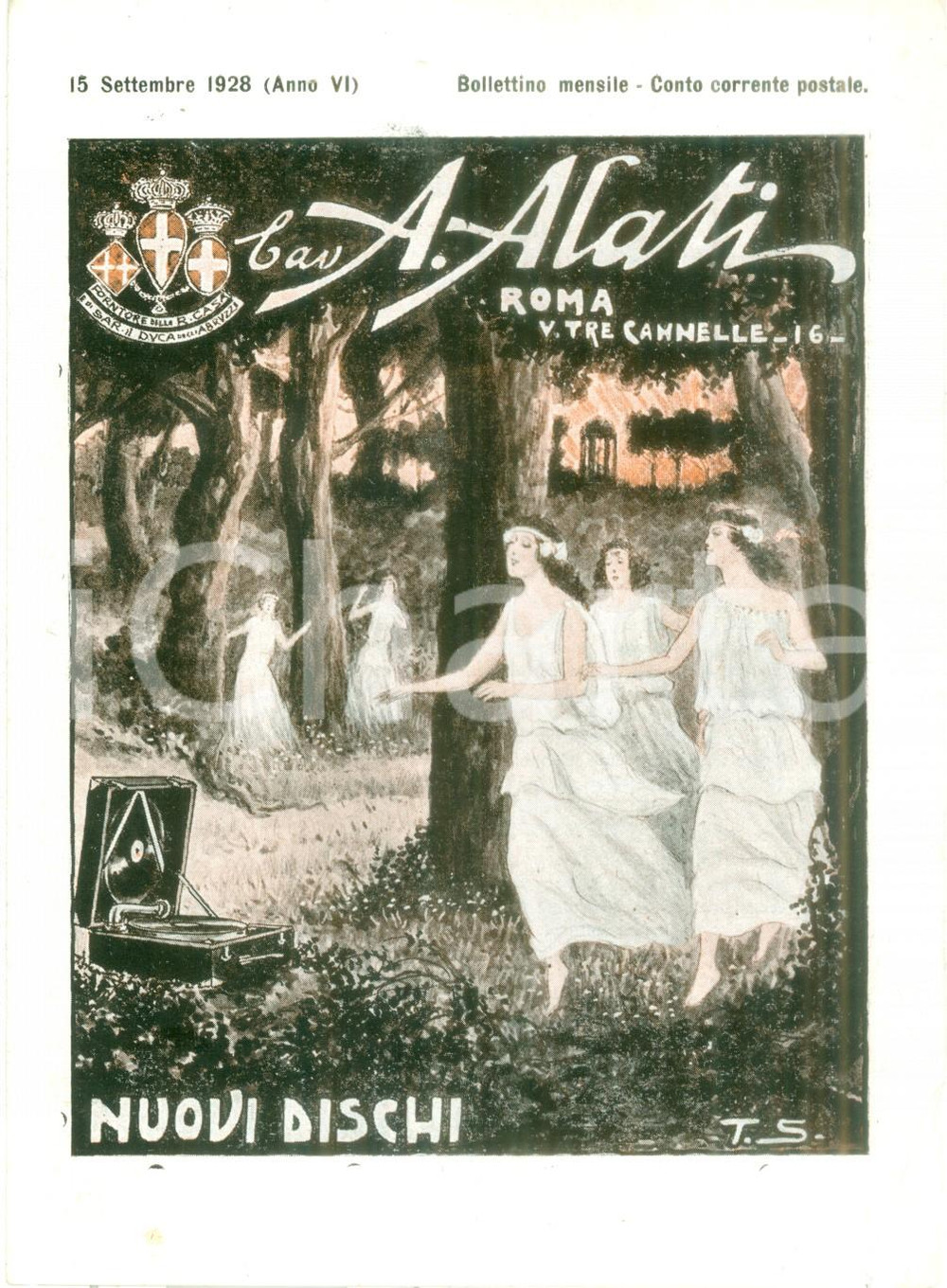 Materiale pubblicitario d’epoca Settembre 1928 ROMA Ditta Cav. ALATI Nuovi dischi Listino mensile ILLUSTRATO 1