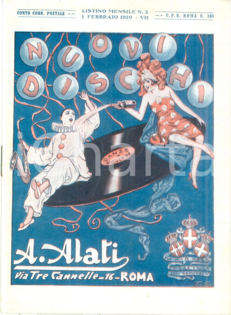Materiale pubblicitario d’epoca Febbraio 1929 ROMA Ditta Cav. ALATI Danze CARNEVALE Listino mensile ILLUSTRATO 1