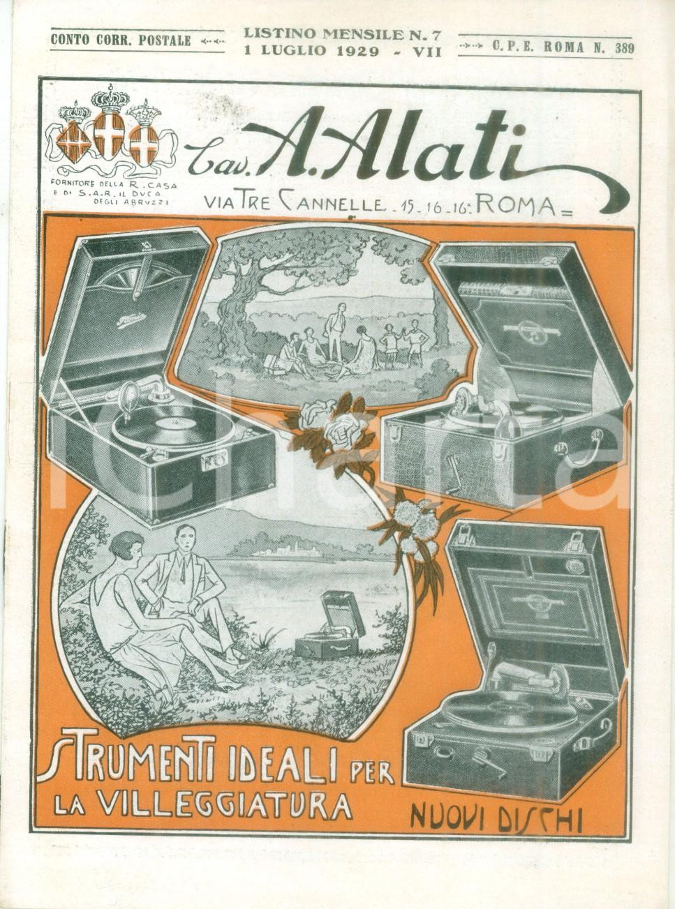 Materiale pubblicitario d’epoca Luglio 1929 ROMA Ditta Cav. ALATI Radio per villeggiatura Listino ILLUSTRATO 1