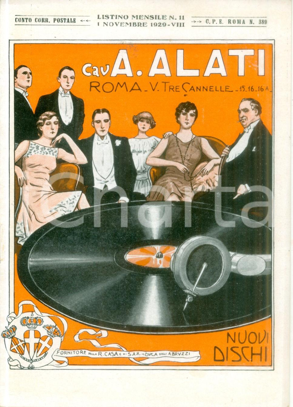 Materiale pubblicitario d’epoca Novembre 1929 ROMA Ditta Cav. ALATI Nuovi dischi Listino mensile ILLUSTRATO 1
