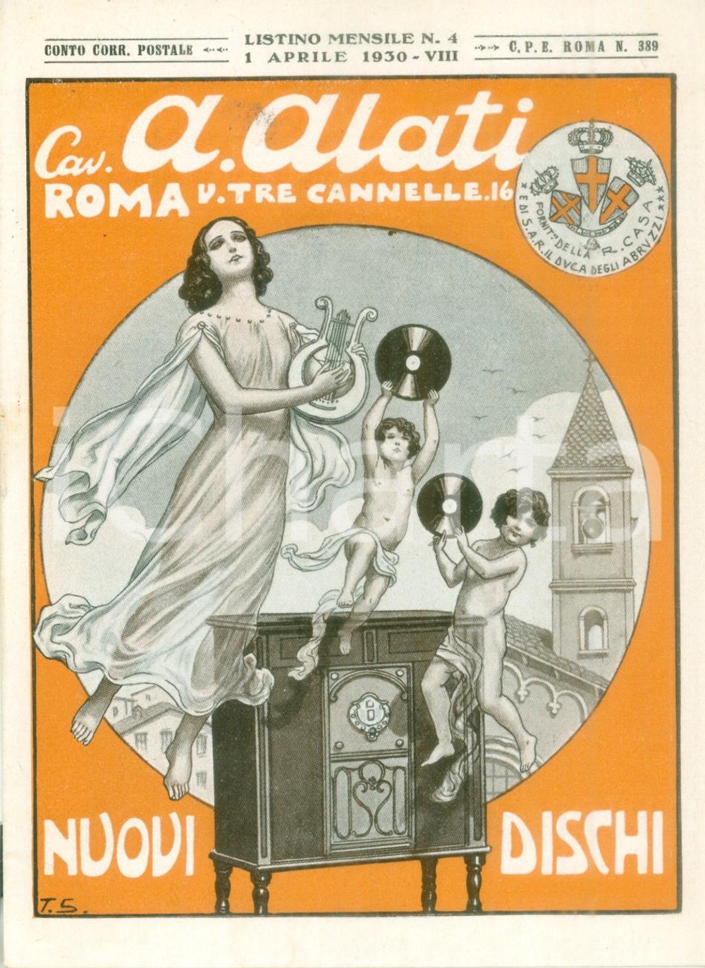 Materiale pubblicitario d’epoca Aprile 1930 ROMA Ditta Cav. ALATI Nuovi dischi Listino mensile ILLUSTRATO 1