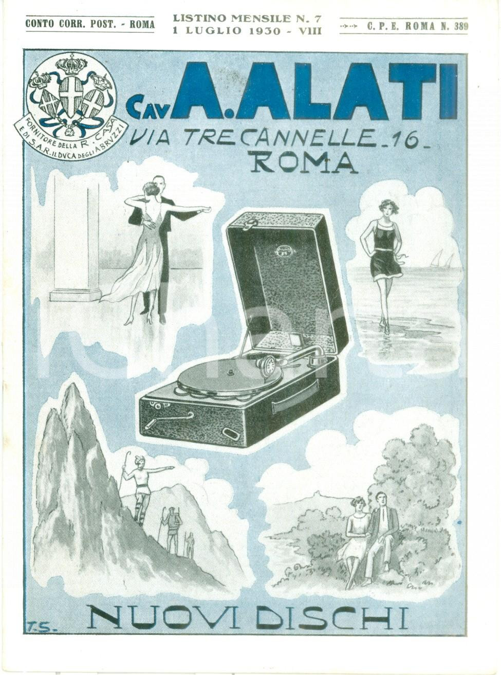 Materiale pubblicitario d’epoca Luglio 1930 ROMA Ditta Cav. ALATI Nuovi dischi LINGUAPHONE Listino ILLUSTRATO 1