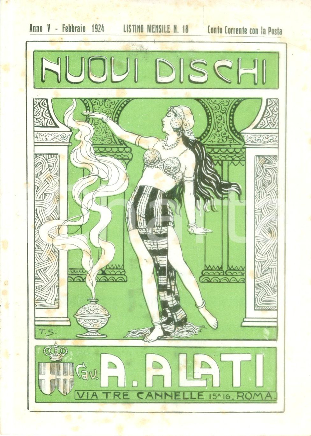 Materiale pubblicitario d’epoca Febbraio 1924 ROMA Ditta Cav. ALATI Nuovi dischi Listino mensile ILLUSTRATO 1