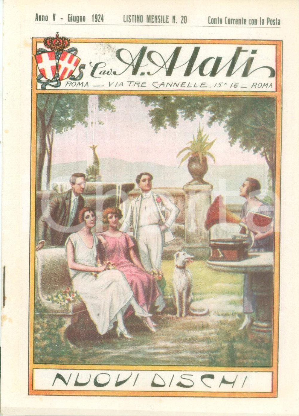 Materiale pubblicitario d’epoca Giugno 1924 ROMA Ditta Cav. ALATI Nuovi dischi Listino mensile ILLUSTRATO 1
