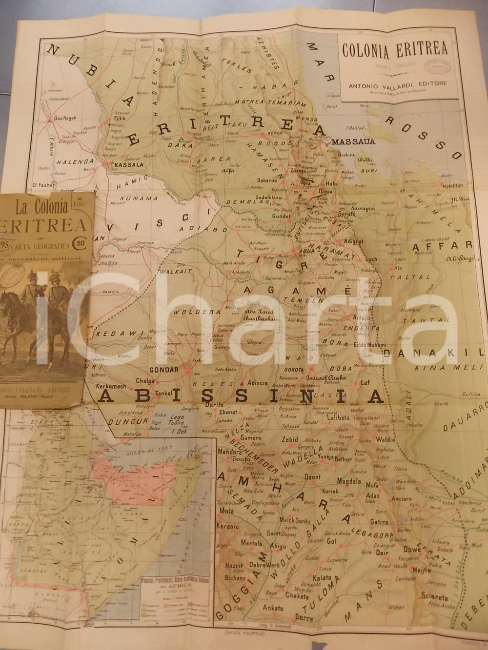 Mappa, planimetria storica 1895 LA COLONIA ERITREA Carta geografica 60x75 cm Ed. Antonio VALLARDI 1