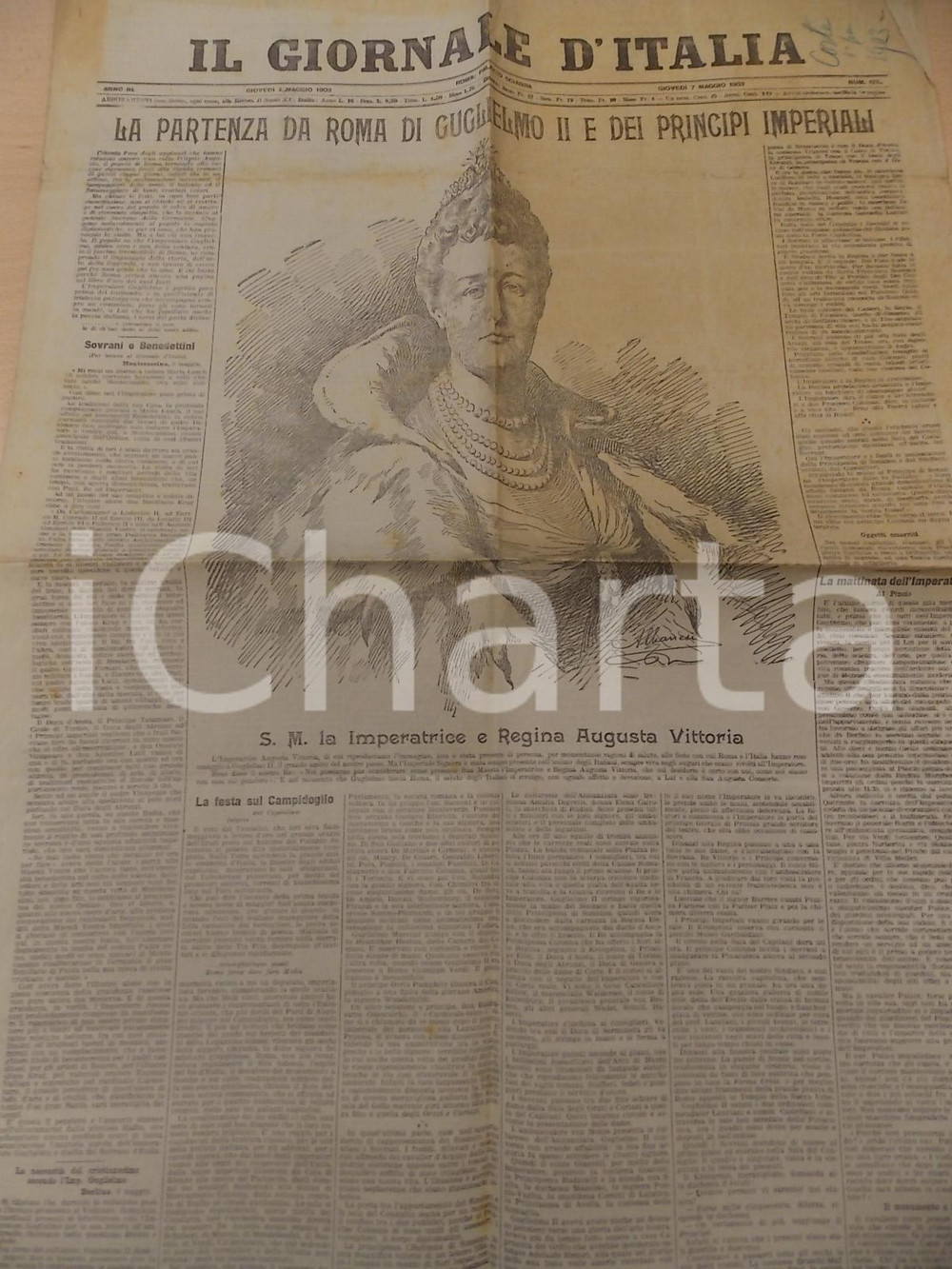 Giornale, rivista storica 1903 IL GIORNALE D ITALIA Partenza da Roma di Guglielmo II Anno III n° 125 1