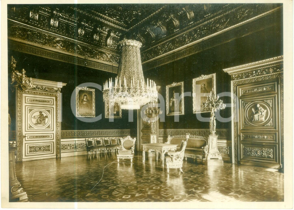 Fotografia d epoca originale 1935 ca TORINO PALAZZO REALE Sala di Carlo Alberto con tavolo dello Statuto Foto 1