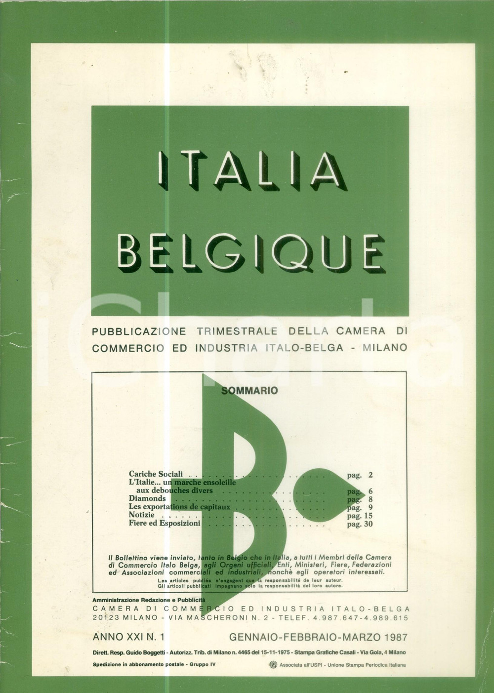 Giornale, rivista storica 1987 ITALIA BELGIQUE L Italia un marche ensoleille aux debouches divers Rivista 1