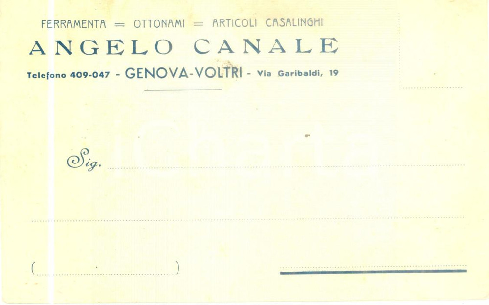 Cartolina originale da collezione 1935 ca GENOVA VOLTRI Ferramenta ottonami Angelo CANALE Cartolina FP NV 1