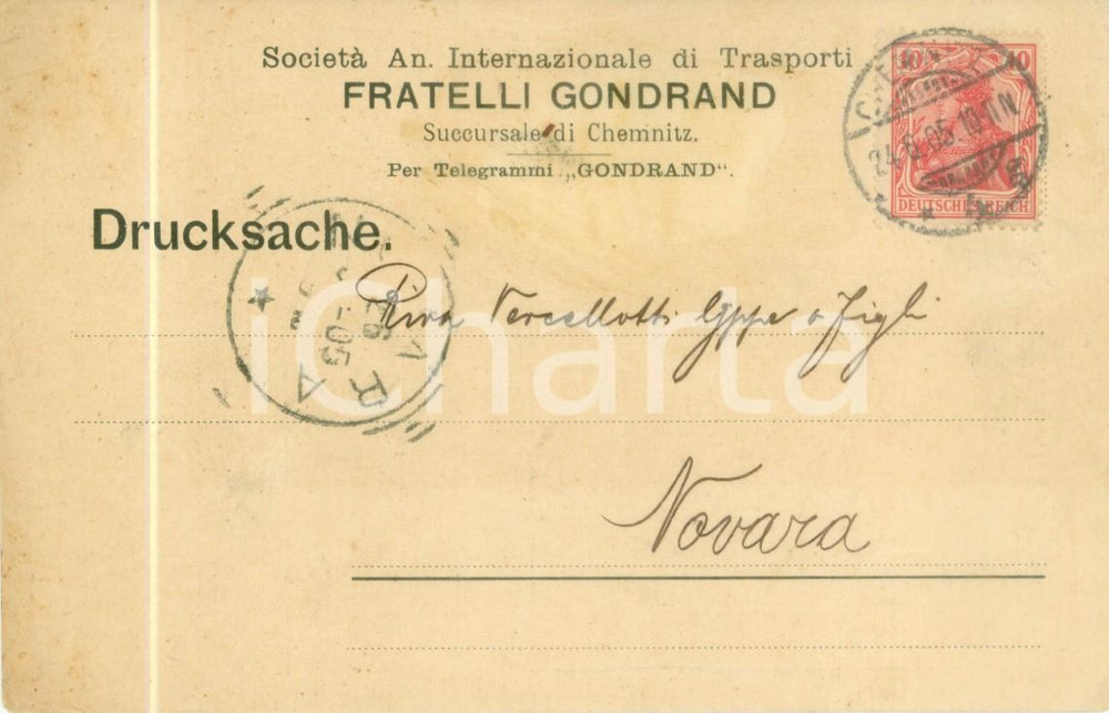 Cartolina originale da collezione 1905 CHEMNITZ DE SocietÃ  Internazionale Trasporti Fratelli GONDRAND 1