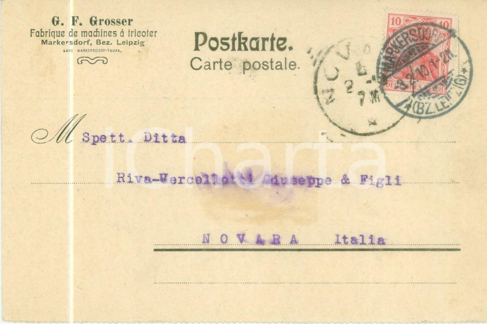 Cartolina originale da collezione 1910 MARKERSDORF DE Fabriques de machines Ã  tricoter G.F. GROSSER Cartolina 1