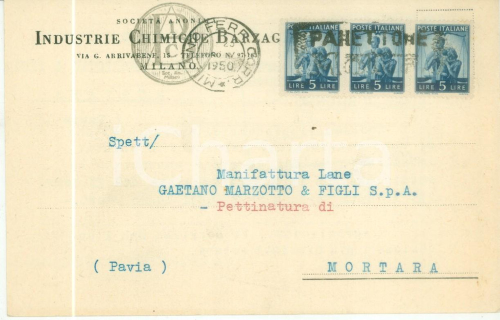 Cartolina originale da collezione 1950 MILANO Industrie Chimiche BARZAGHI cartolina commerciale FG VG 1