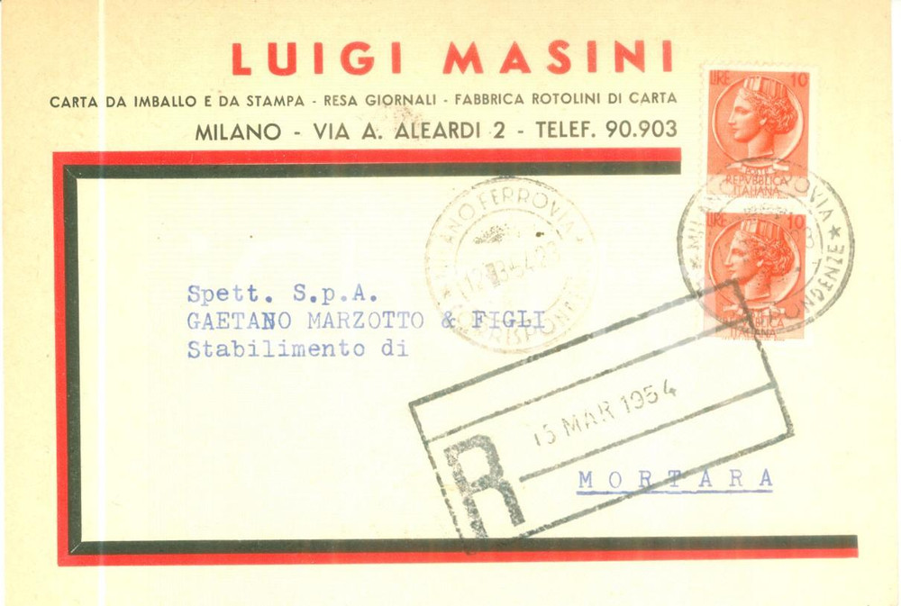 Cartolina originale da collezione 1954 MILANO Luigi MASINI Carta da imballo e stampa Cartolina FG VG 1
